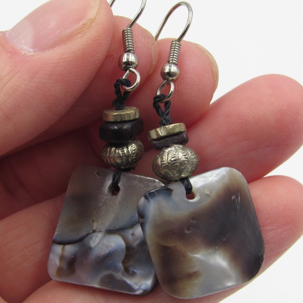 Vintage Dark Shell Dangle Earrings - image 1